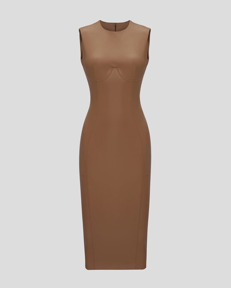Beige Midi-Kleid aus Eco-Leder