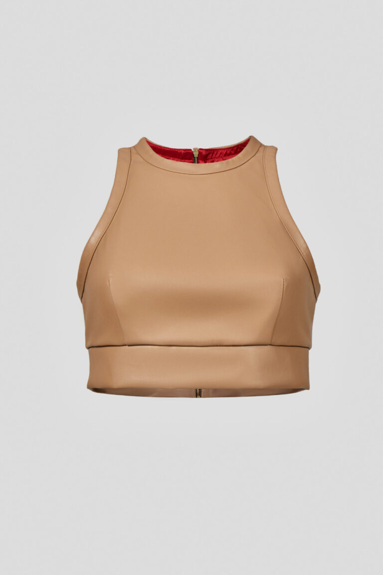 Crop top in eco-pelle beige