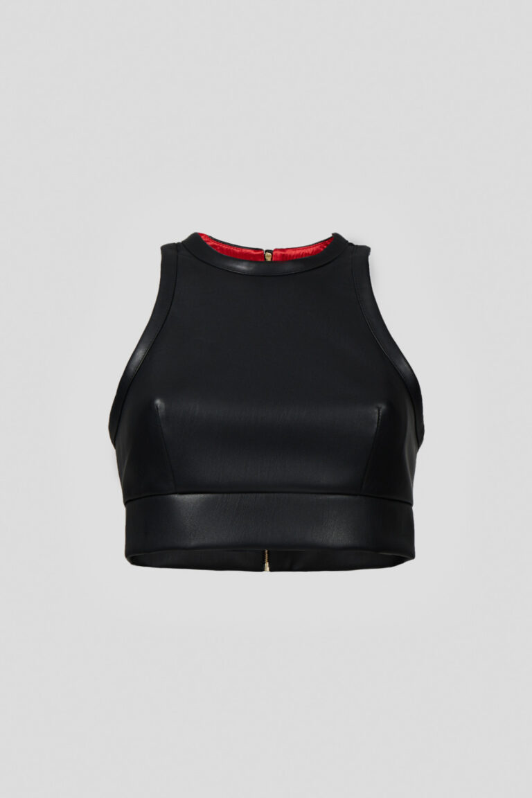 Crop top en éco-cuir noir