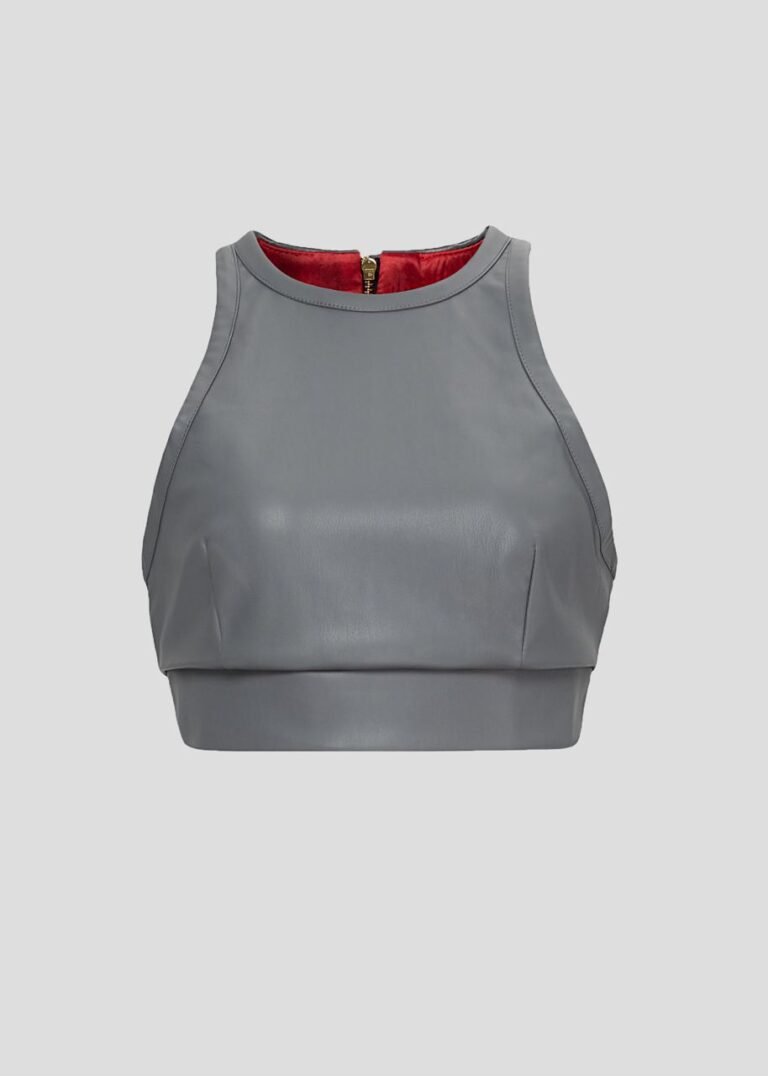 Top corto in eco-pelle grigia