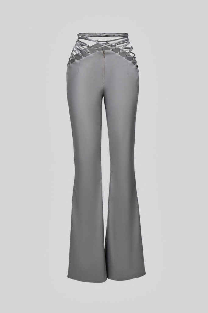 Pantalons gris évasés avec liens