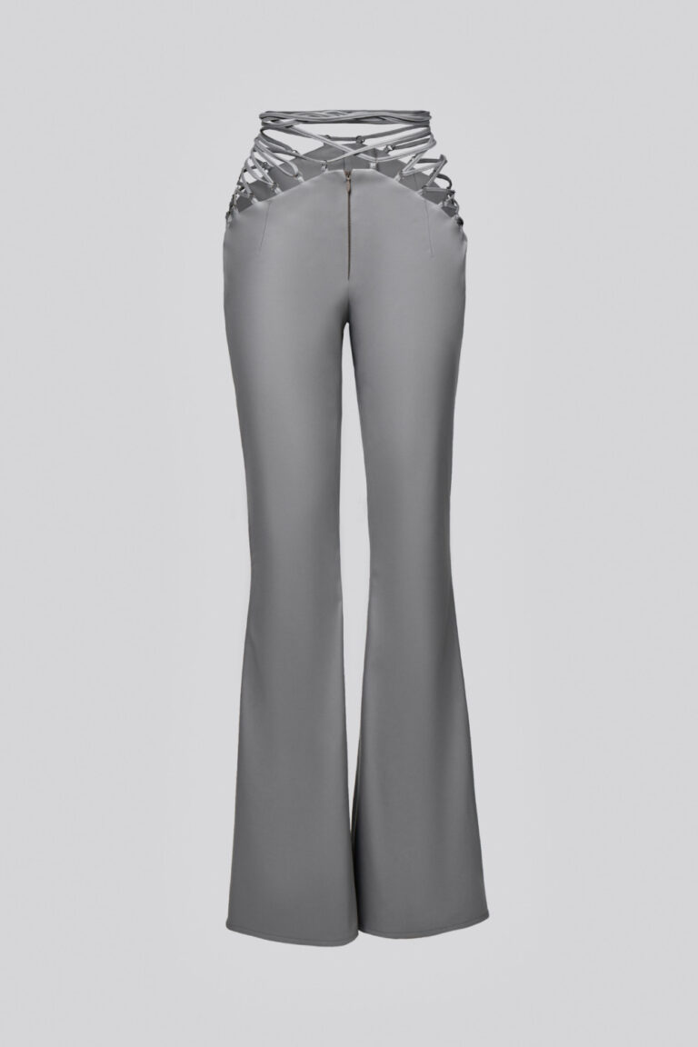Pantalons gris évasés avec liens