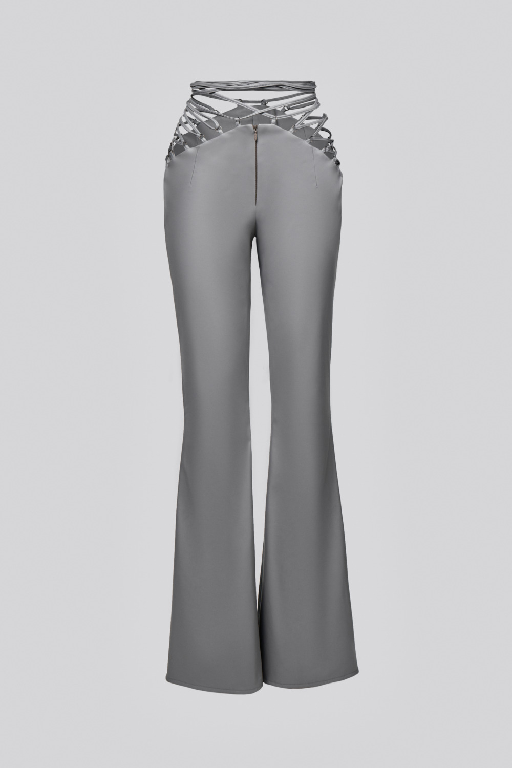 Pantalons gris évasés avec liens