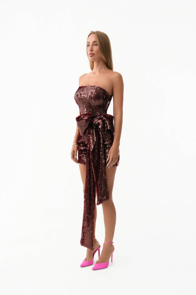 Bordeaux mini dress with a bow (SKU 761/13)