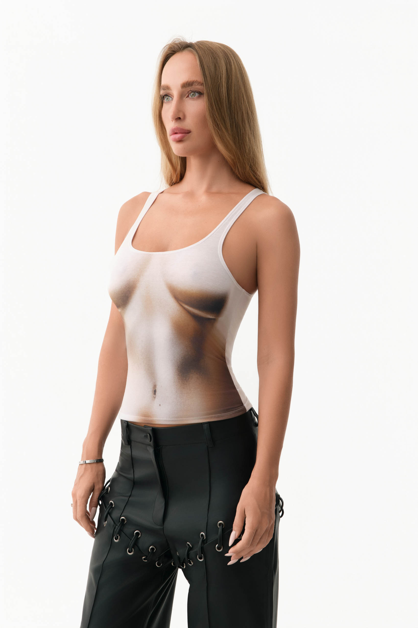 Beige illusion print tank top