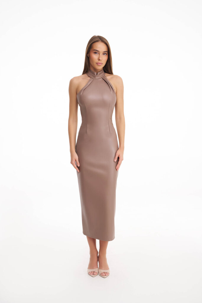 Beige open-back midi dress
