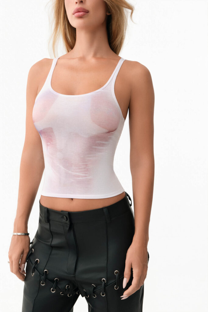 Beige illusion print tank top