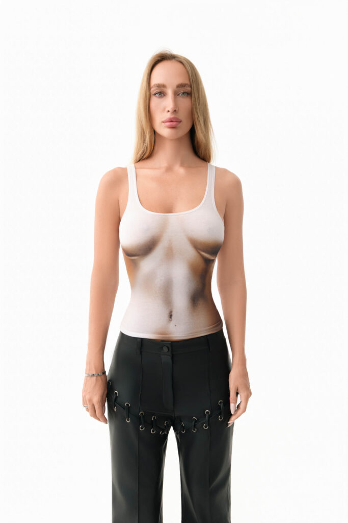 Ivory illusion print tank top