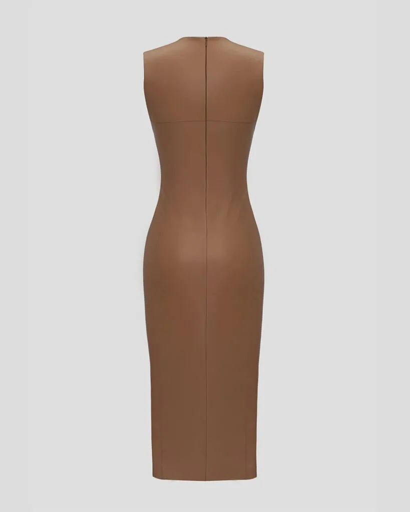 Beige midi dress made of eco leather (SKU 751/3)