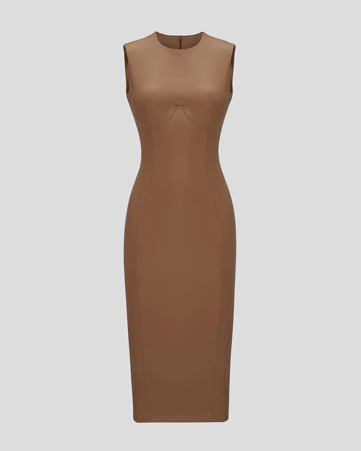 Beige midi dress made of eco leather (SKU 751/3)