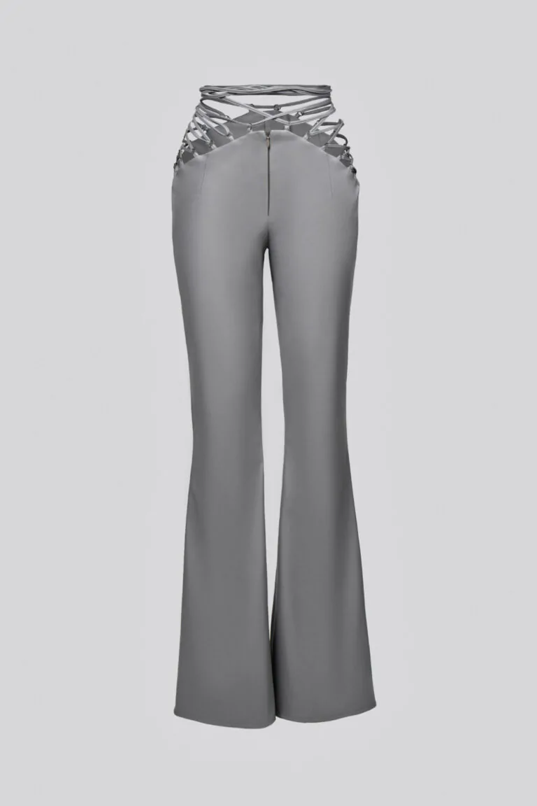 Flared leg grey pants with ties (SKU 738/1.1)