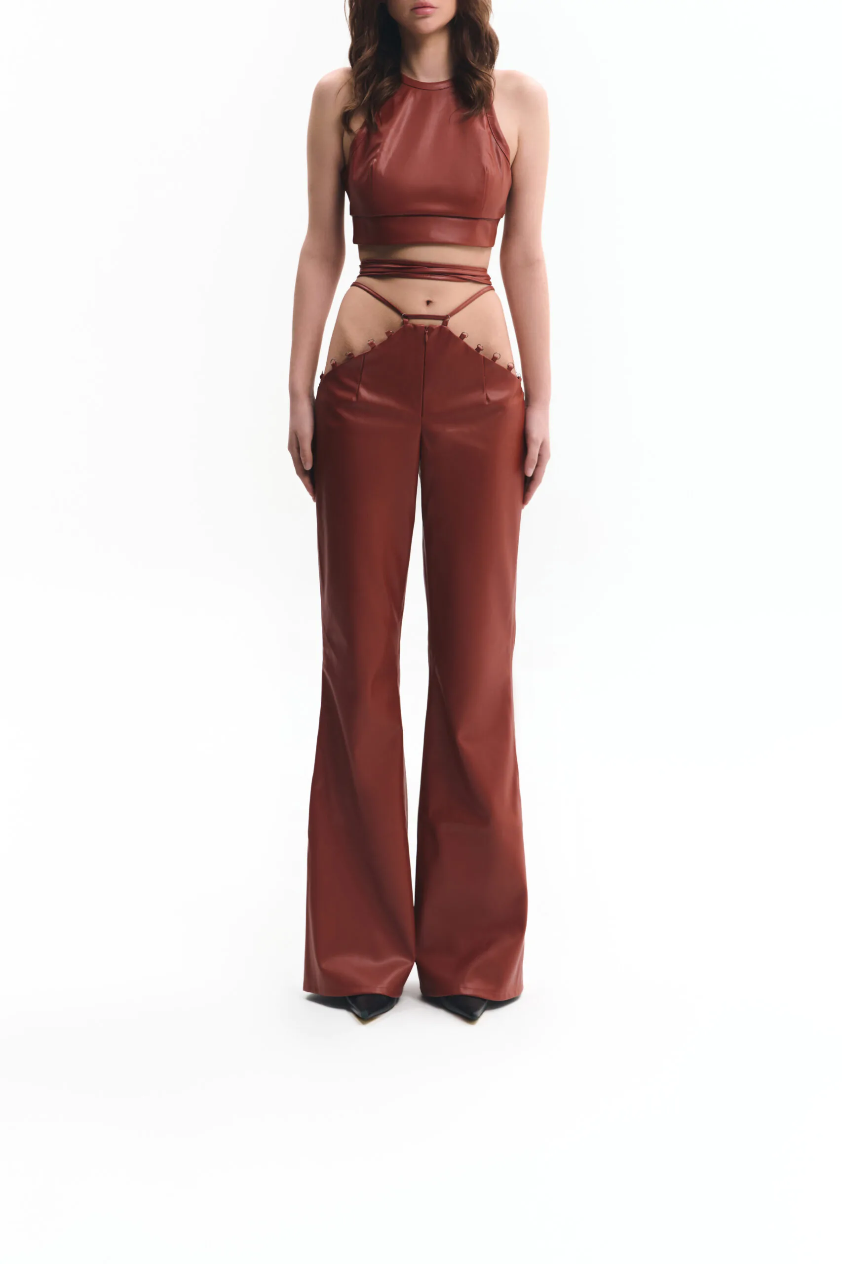 Flared leg gold pants with ties (SKU 738/12)