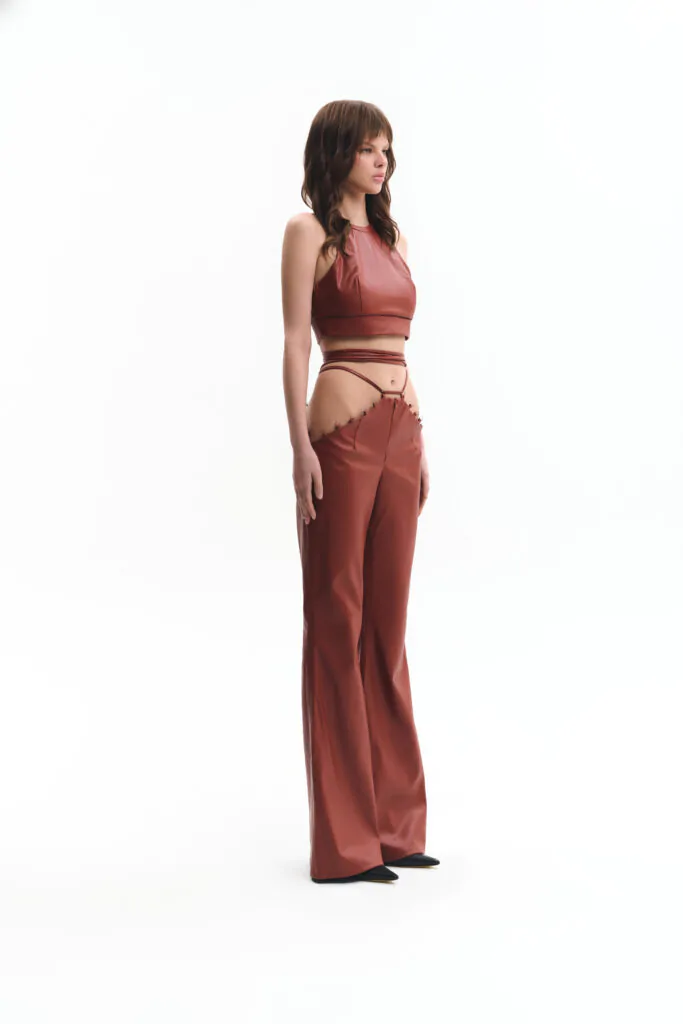 Flared leg gold pants with ties (SKU 738/12)