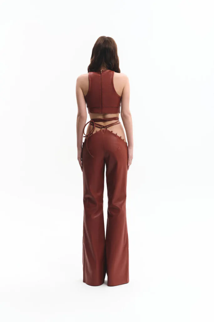 Flared leg gold pants with ties (SKU 738/12)